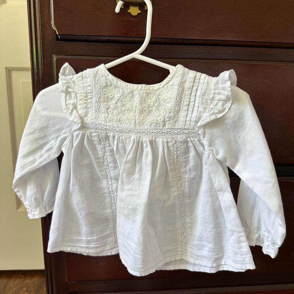 Zara White Embroidered Ruffled Top